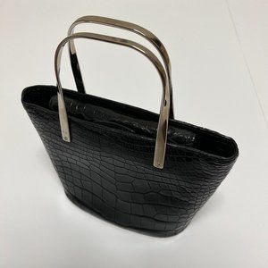 Vintage Ralph Lauren Croc Embossed Black Purse with Silver Hardware
